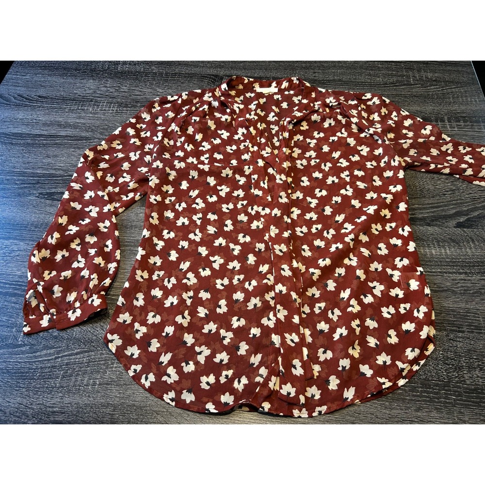 Pleione Floral Print Blouse Womens Size Small Sheer Long Sleeve Casual Top‎